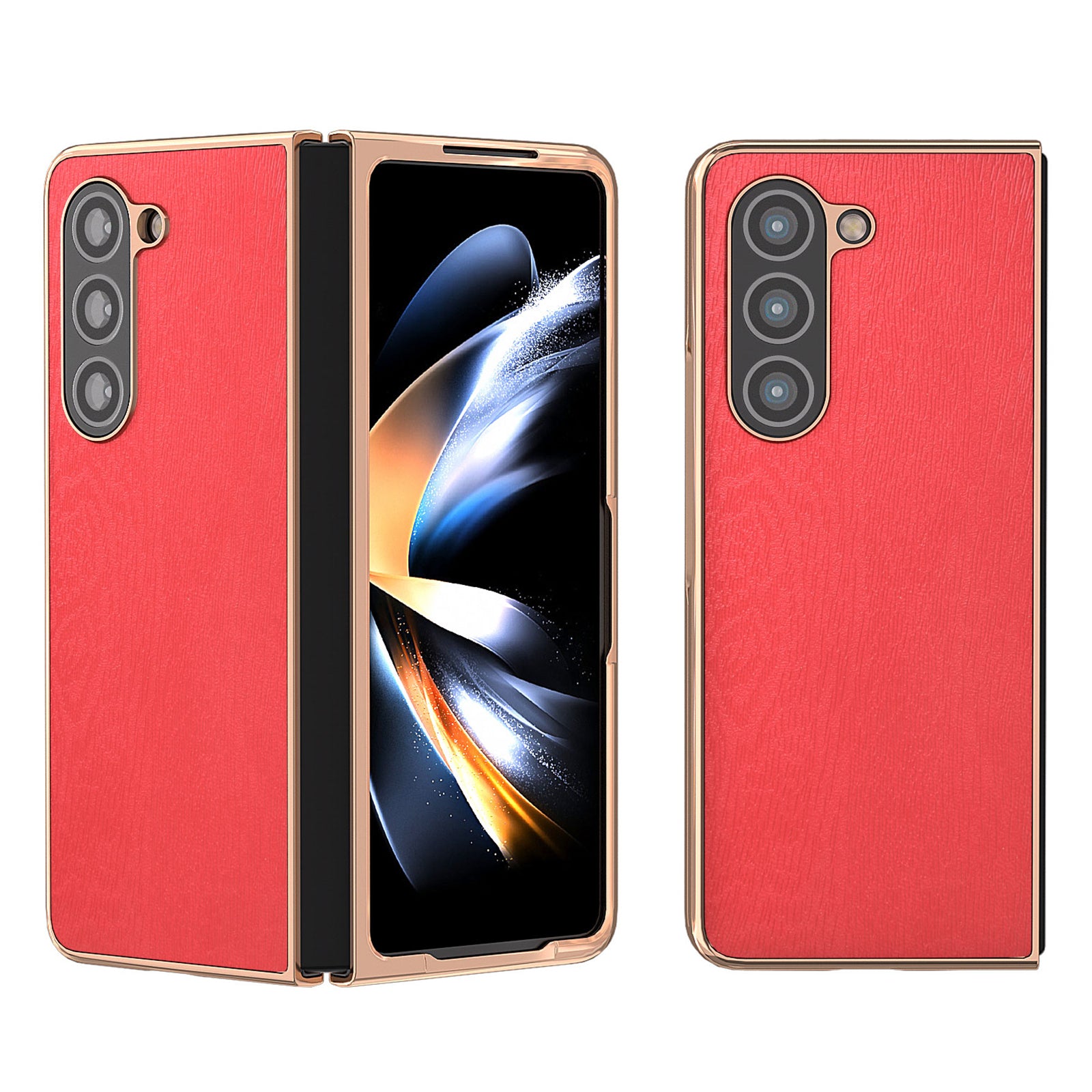For Samsung Galaxy Z Fold5 5G Wood Grain Phone Case PU Leather Coated PC Shockproof Electroplating Cover For Samsung Galaxy Z Fold5 5G Wood Grain Phone Case PU Leather Coated PC Shockproof Electroplating Cover